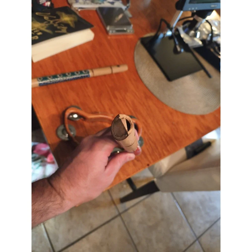 Handmade Teak Wood Tambourine And Two Wood Flutes Possibly Bamboo